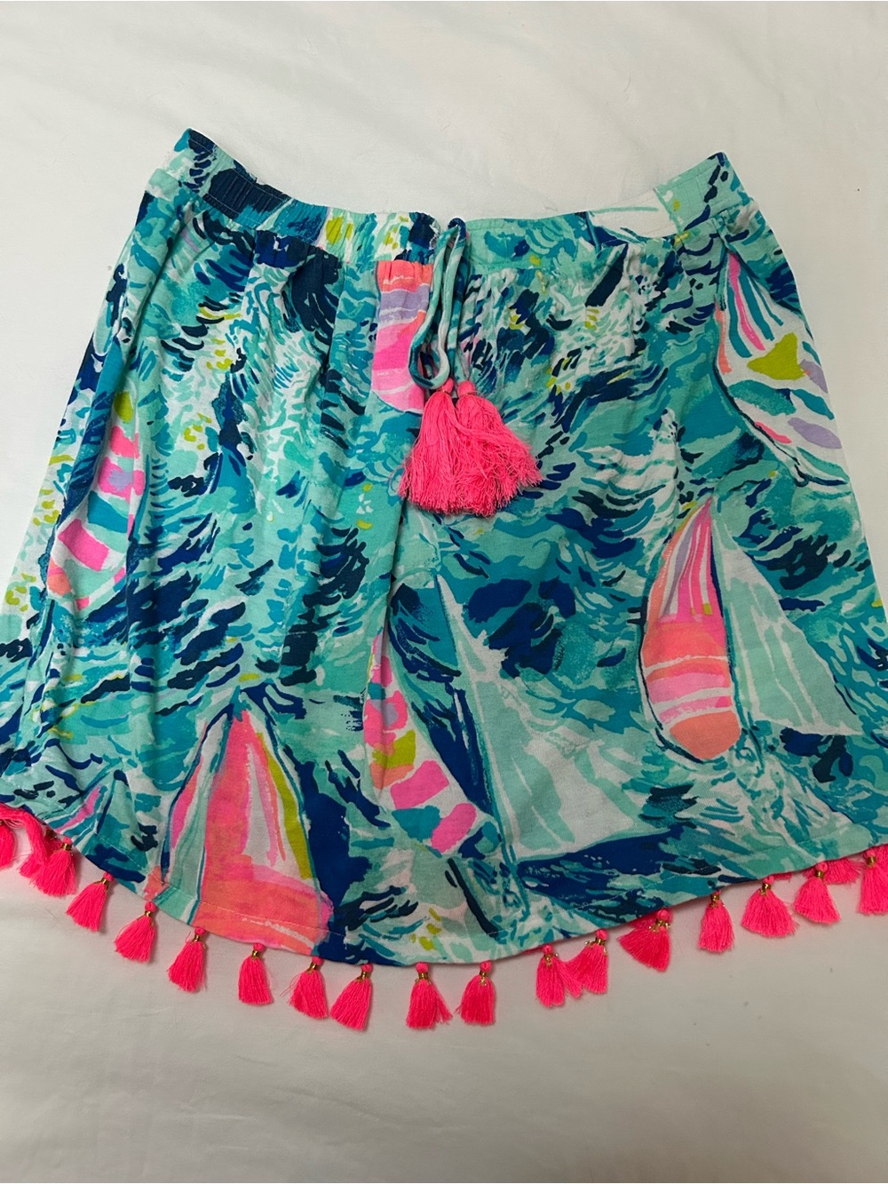 Lilly Pulitzer Turquoise, Navy & Hot Pink Sailboat Tassel Skirt